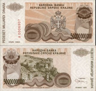 Croatia - Krajina 50 Billion Dinara 1992 (a452)