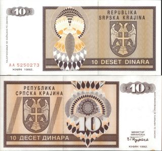 Croatia - Krajina 10 Dinara 1992 (a448)