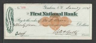 1873 - 4 First National Bank Yonkers Ny Antique Check Board Of Water Commissioners