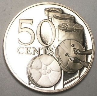 1974 Trinidad And Tobago 50 Cents Kettle Drums Coin Proof