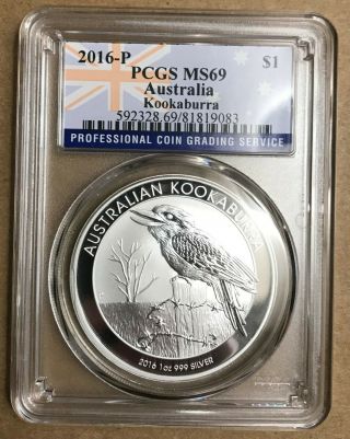 2016 - P $1 Australia Silver Kookaburra Pcgs Ms69