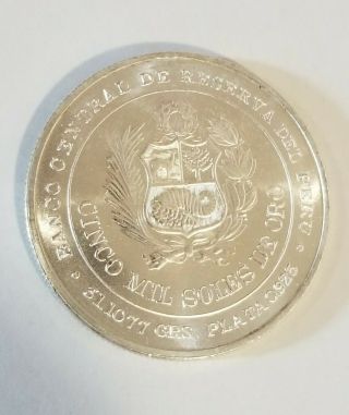 1979 Peru.  925 Silver Coin 5000 Soles De Oro Frosty BU 2
