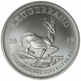 2019 1 Oz South African Silver Krugerrand Coin (bu).  999 Pure Silver