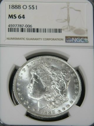 1888 - O Morgan Silver Dollar Ngc Ms64 White Frosty Luster Pq G476