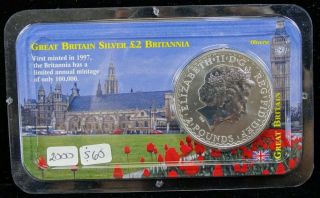 2000 Britannia Silver Great Britain Two Pound Coin Littleton Info Holder