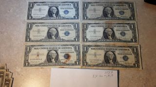6 X $1 Silver Certificates Series 2 X 1957,  - -,  A & B (pmsc019)