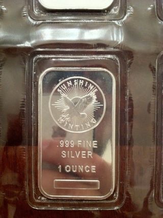 1 Troy Ounce Sunshine Minting Silver Bar 1 Oz.  999 Fine Silver - Factory
