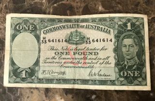 Commonwealth Of Australia One Pound Note - 1940’s Wwii Era.  $1 Start