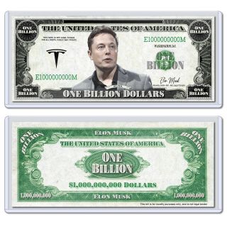 Elon Musk Billion Dollar Bill With Case Entrepreneur Collectible Tesla Spacex
