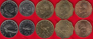 Tanzania Set Of 5 Coins: 5 Senti - 1 Shilingi 1976 - 1992 Au