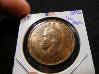 O79 Zealand 1951 1/2 Penny Unc Brown