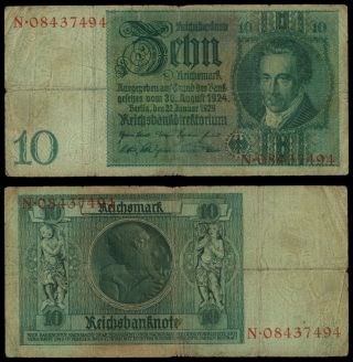Fe.  006} Germany 10 Reichsmark 1929.  / Letter P / F