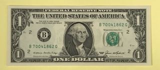 Vf $1 1985 B70041862g B/g Block York Bank One Dollar Bill Frn