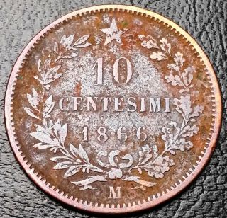 1866 M Italy 10 Centesimi Coin - Detail - Combined