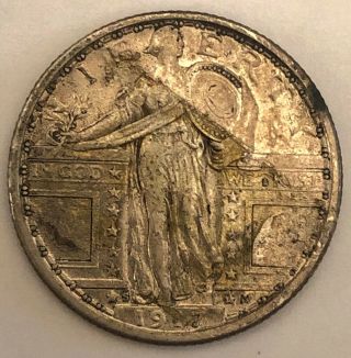1917 S Type 1 Standing Liberty Quarter No Stars Under Eagle