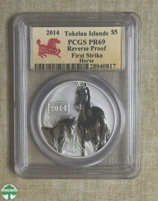 2014 Tokelau Islands 5 Dollar - Horse - Reverse Proof - Pcgs Certified - Pr69