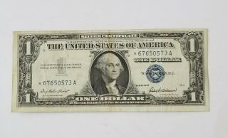 Star Note 1957 $1 One Dollar Silver Certificate - Old Us Currency Blue Seal 0573