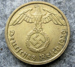 Germany Third Reich 1939 J 10 Reichspfennig Swastika