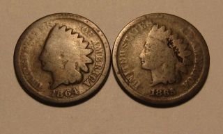1864 & 1865 Indian Head Cent Penny - Mixed - 37sa - 2