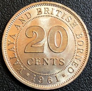 1961 Malaya & British Borneo 20 Cents Coin -