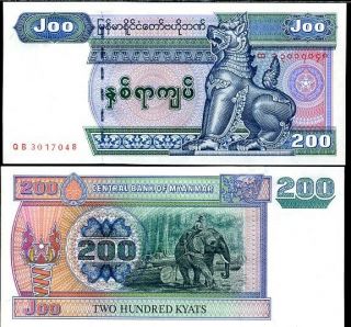 Burma Myanmar 200 Kyat 2004 P 78 Unc