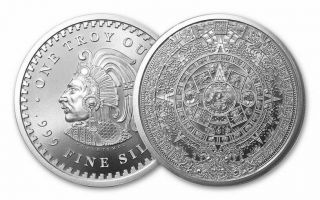 1 Oz.  Silver Round Aztec Calendar.  999 Fine / Calendario Azteca De Plata Pura