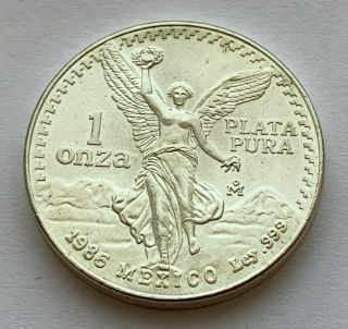 1986 Silver Mexican Libertad 1 Oz.  999 Silver Coin