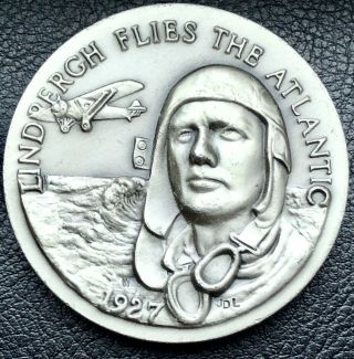 Lindbergh Flies The Atlantic High Relief 36.  1 Grams Longines Silver Coin (1044)