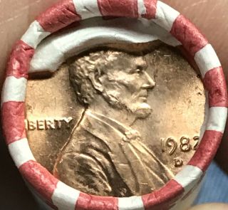 1982 D Large Date Copper Lincoln Cent Obw Roll Uncirculated Penny Coin