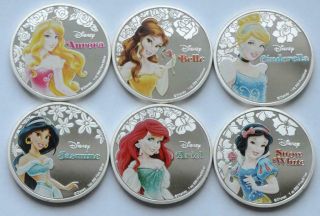 Zealand Set Of 6 Coin 2 Dollar 2015 Disney Princesses