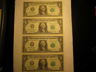 Us Uncut Sheet Of (4) 2003 A Washington Dollar Bills (mini Sheet)