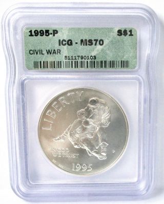 1995 - P Icg Ms70 Civil War Commemorative Silver Dollar