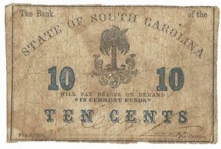 Csa Bank Of South Carolina Fractional Bank Note,  10 Cents,  Issued 2/1/63 Circul
