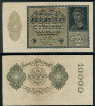 Germany Ten Thousand Mark Reichsbahn Berlin Banknote 1922 Very Good