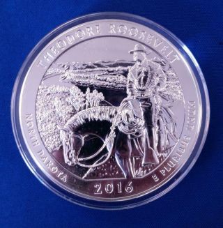 2016 5 Ozt.  999 Silver Atb " Theodore Roosevelt " 25¢ Bullion Version In Capsule