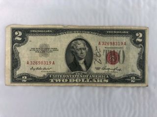 1953 Series United States $2 Note (two - Dollar Bill) W/ Red Seal - A32698319a