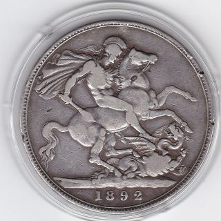 1892 Queen Victoria Large Crown / Five Shilling Silver Coin