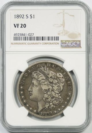 1892 - S $1 Ngc Vf 20 (better Date) Morgan Silver Dollar