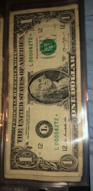 2013 $1 One Dollar Star Note Low Serial Number 00008272