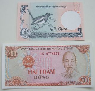 Vietnam/bangladesh - 200 Dong 1987 And 2 Taka 2007 Unc