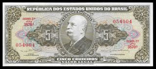 World Paper Money - Brazil 5 Cruzeiros Nd 1962 - 64 P176d @ Crisp Unc ; Ref.  004