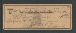 1928 The City National Bank Of Wichita Falls Texas Antique Check