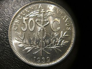 Bolivia 50 Centavos 1939 Cu - Ni Rare Old Coin - Unc 1 At A Time Total 225
