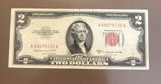 1953 - B $2 Red Seal Note " A 69679136 A " Us Two Dollar Bill