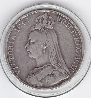 1891 Queen Victoria Large Crown / Five Shilling Silver Coin