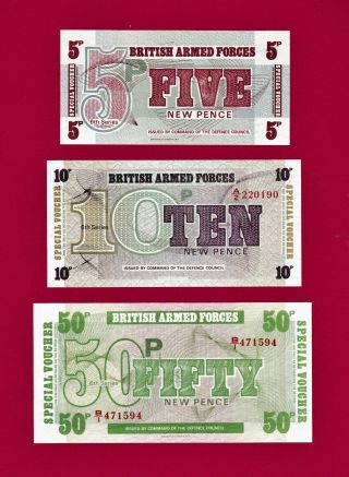 Uk Baf Notes 5 Pence 1972 (pm - 47),  10 Pence 1972 (p - M48) & 50 Pence 1972 (pm - 49)