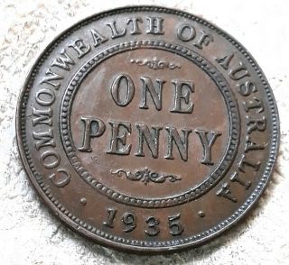 1935 Australia One Penny,  George V,  Km 23