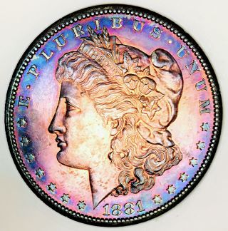 1881 S Morgan Dollar Gem Bu,  Monster Neon Rainbow Toner So Unique Nr 07697