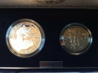 World War Ii 50th Anniversary Coins,  Proof,  90 Silver Dollar And Clad Half Dollar