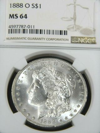 1888 - O Morgan Silver Dollar Ngc Ms64 White Frosty Luster Pq Gb82